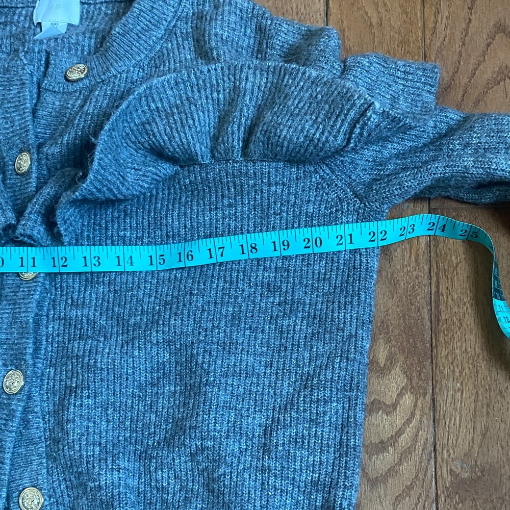 H&M Gray Marled Ruffle Cardigan Ribbed Button Front Soft Cozy S - Picture 8 of 9